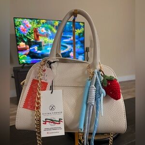 NWT Divina Firenze Italian Leather Latte Mini Satchel w/Crossbody and Charms